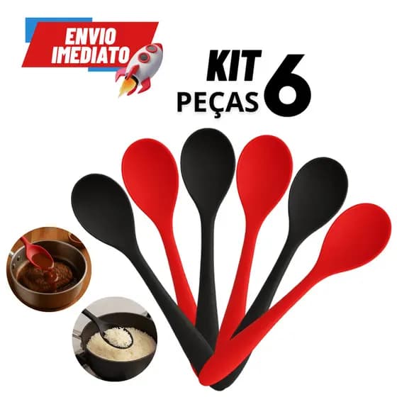 Kit 6 Jogo Conjunto Colheres de Silicone Utensílios para Casa Confeitaria Cozinha Restaurante