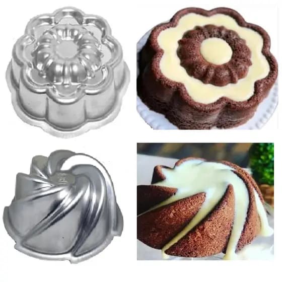 Assadeiras de Bolo Decoradas Kit, Forma de Bolo Vulcão + Forma de Flor Margarida Alumínio Grosso