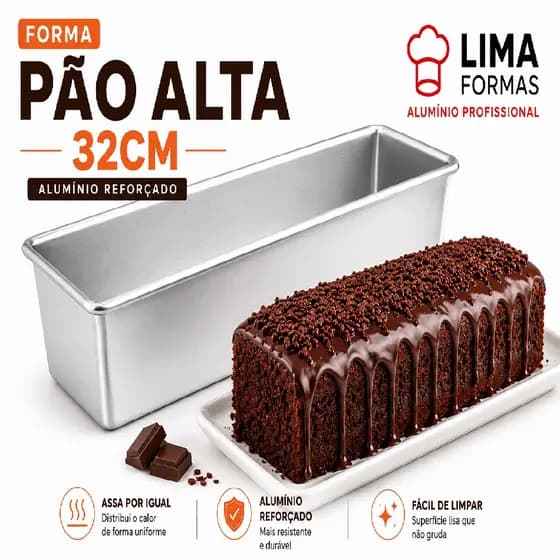 Forma Pão Alta 32cm Alumínio Reforçado Bolo Inglês e Fatia