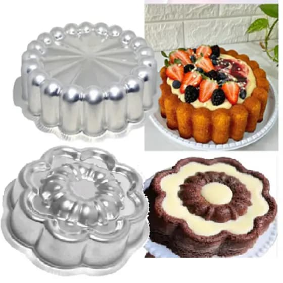kit 2 Formas de Bolo Suiça Decoradas, Forma Margarida Gomada + Forma Charlotte Gomada em Alumínio