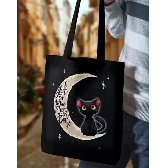 bolsa gato preto - ecobag preta com desenho de gatinho na lua-