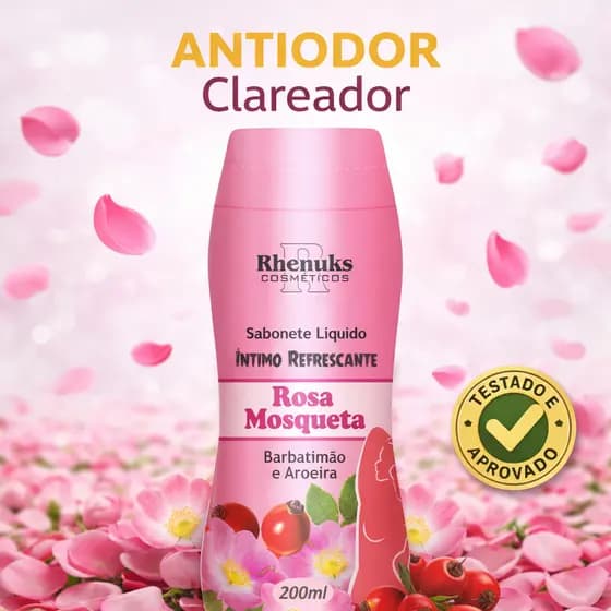 Sabonete Íntimo Rosa Mosqueta rhenuks 200ml – Limpeza Suave e Perfume Delicado AntiOdor clareador