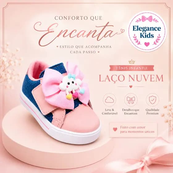 Tênis Menina Infantil Laço Nuvem Velcro 20 ao 34