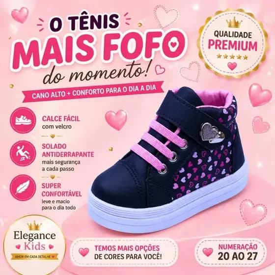 Tênis Infantil Menina 20 ao 27 Coração Silk Cano Alto