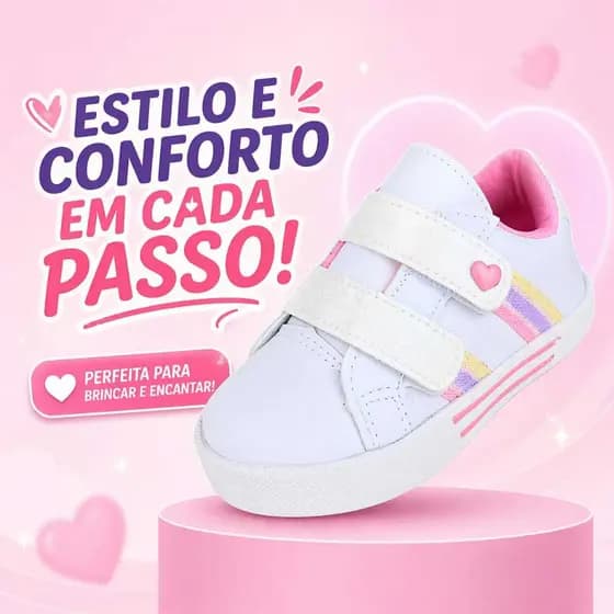 Tenis Infantil Menina Gorgurão com Gliter Branco Conforto