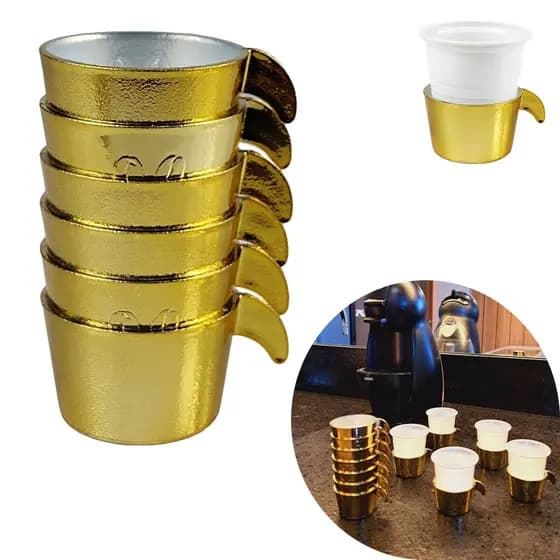Conjunto Copete 6 Porta Copos Descartavel Cantinho Cafe Plastico Dourado - AMZ