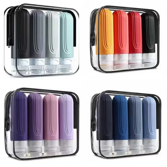 Kit 4 Conjunto de Frascos para Viagem, 90ml Pote Silicone Portáteis, Porta Creme Porta Shampoo 7963