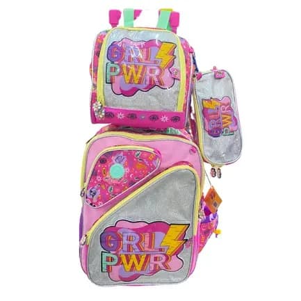 Kit Mochila Escolar Feminina de rodinhas Grande + lancheira térmica + estojo Infantil Girl Power - Happy Girl - CHENSON
