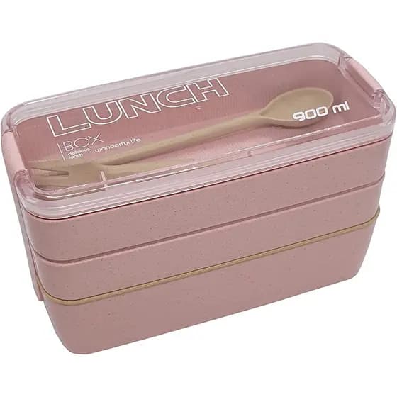 Marmita Ecologica Fitness Lunch Box 900ml 3 Divisórias Marmiteiro com Talher ecologico
