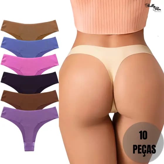Kit 10 Calcinhas Fio Dental Tanga Sem Costura Corte a Laser Não Marca