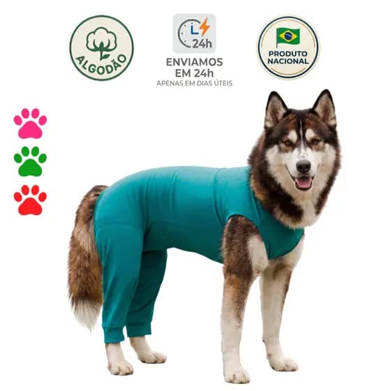 Roupa Protetora Pós-Cirúrgica Pet Para Cachorro - Pernas Traseiras - Tecido de Algodão e Zíper
