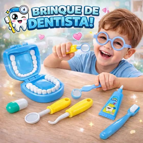 Kit Dentista Infantil Brinquedo Educativo Completo com Acessórios Faz de Conta +3 Anos