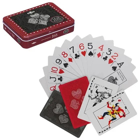 Baralho 168 Com 2 Jogos + Estojo Metálico Poker Truco Canastra