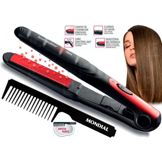 Prancha Alisadora Tourmaline Ion Plus P-11 Bivolt Mondial Cor Preto/Vermelho 110V/220V