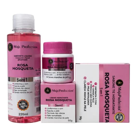 Kit Rosa Mosqueta 5 em 1 Clareador de Manchas Pele Lisa e Hidratada