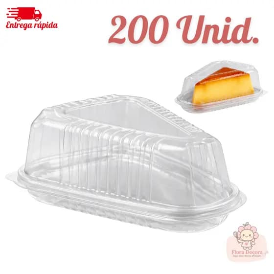 Kit 200 Embalagem Triangular Plástica Transparente Fatia de Bolo Com Tampa