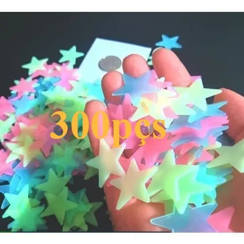 100/200/300 Pçs Adesivo de Estrela Colorida que Brilha No Escuro / Adesivo Plástico Luminoso para Decoração de Casa
