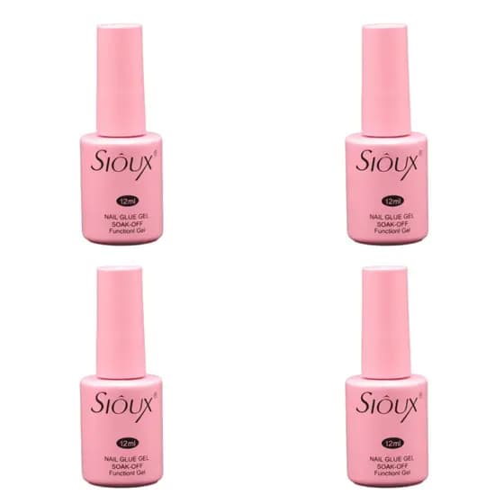 Kit 4 Colas Para Unhas Postiça Soft Gel Sioux 12ml para colar e fixar unhas Soft Gel