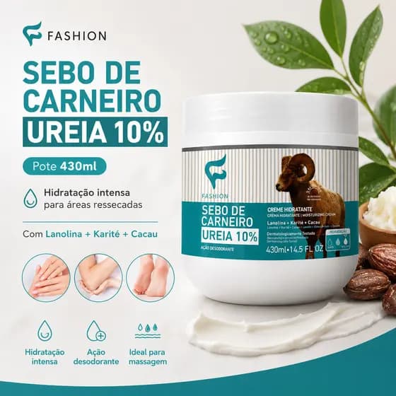 Creme Sebo de Carneiro 10% Ureia e Tradicional 430ml Hidratação Intensa Fashion
