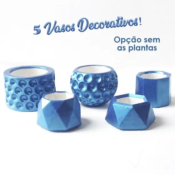 Kit 05 Vasinhos Para Suculenta, Vaso Decoração, Vaso Decorativo Cor Azul