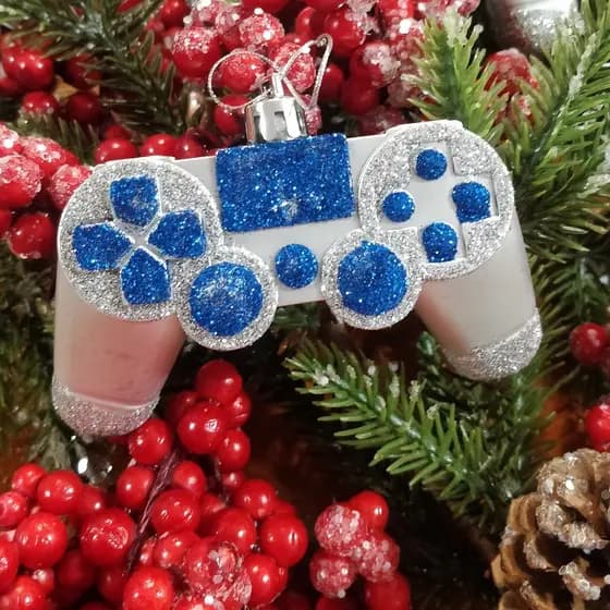 PAR ENFEITE ÁROVRE NATAL CONTROLE VIDEOGAME GAME PLAYSTATION PRATA AZUL
