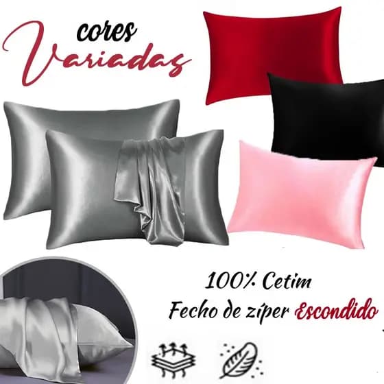 Par De Fronha Cetim Antifrizz 100% Brilho Cabelo 50x70 Com Zíper