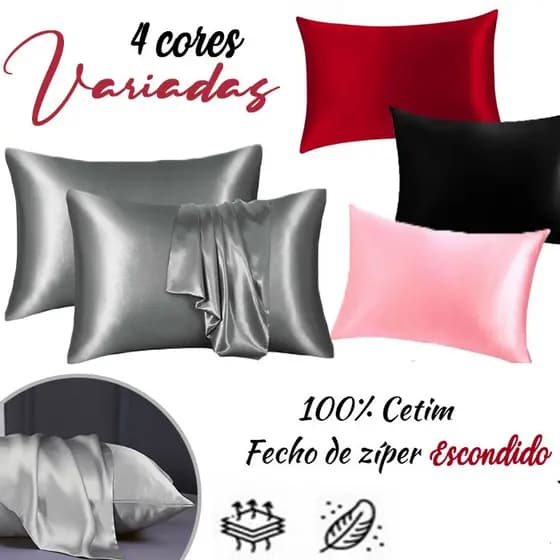 CAPA FRONHA 100% de CETIM ANTI FRIZZ COM ZIPER EMBUTIDO 50 X 70 CM