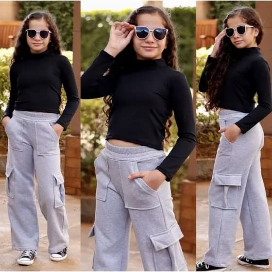 Calça Cargo Juvenil Feminina Com Bolso Lateral Calça Moletom Moda Blogueira Inverno