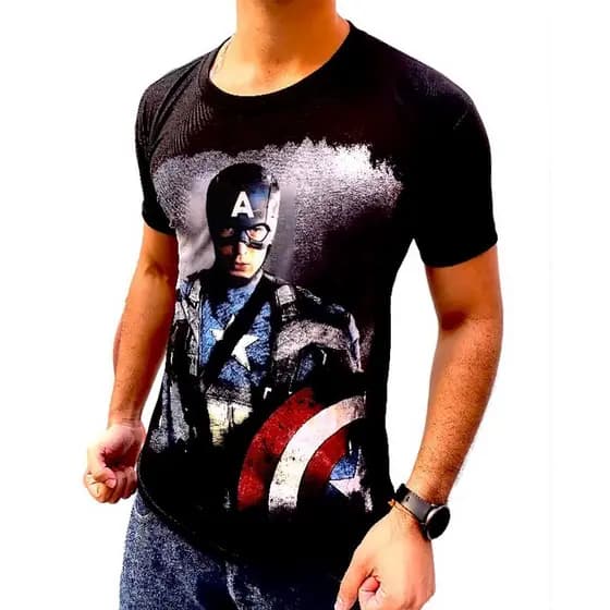 Camiseta Adulto Capitão América Escudeiro Camisa Super Herói