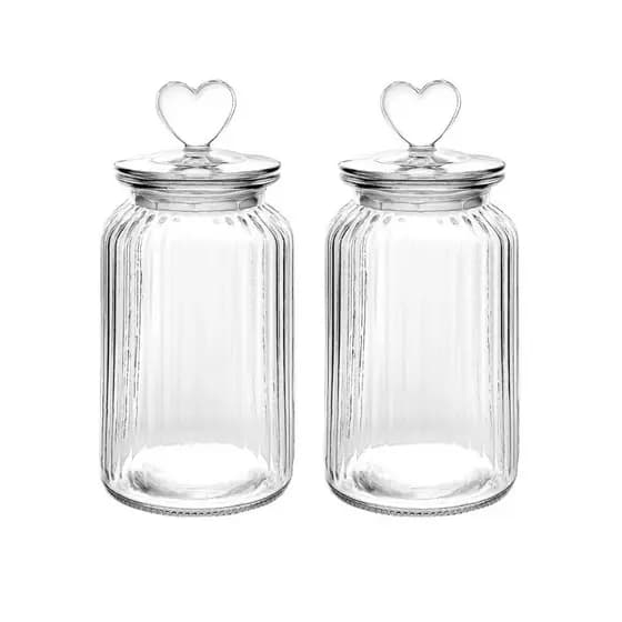 Kit Potes Vidro 1250ml – Tampa Decorativa Coração, Ideal para Armazenar Grãos, Temperos e Doces