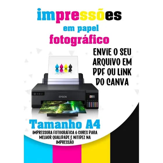 Impressão Colorida em Papel Fotográfico e Adesivo Glossy Tamanho A4