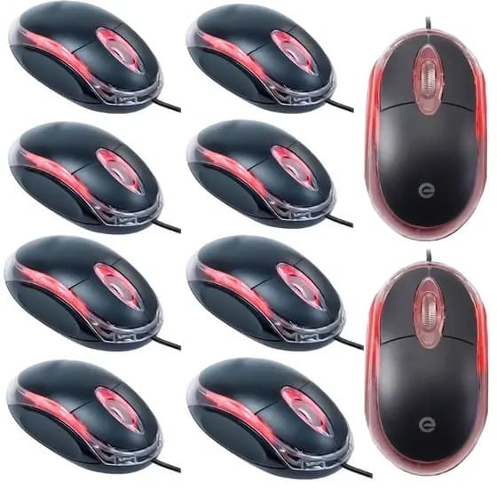 Kit 10un Mouse Usb Com Led 1000dpi Mini Ms-9 Exbom Preto