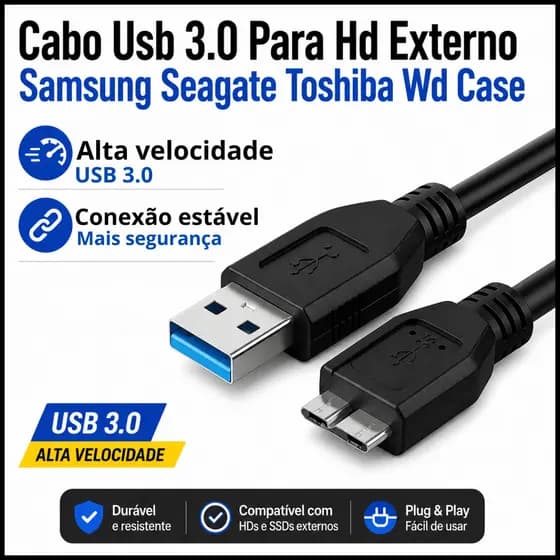 Cabo Usb 3.0 Para Hd Externo Samsung Seagate Toshiba Wd Case