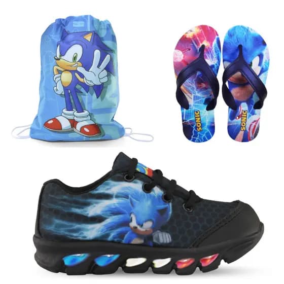Kit Completo Tênis de Led com Mochila e Chinelo Solado Confortável e Macio