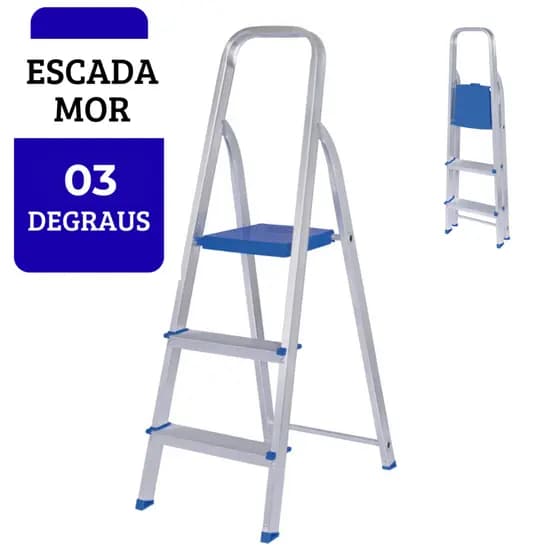 Escada Alumínio MOR Resistente Domestica 120 kg Escada Escadinha Banqueta
