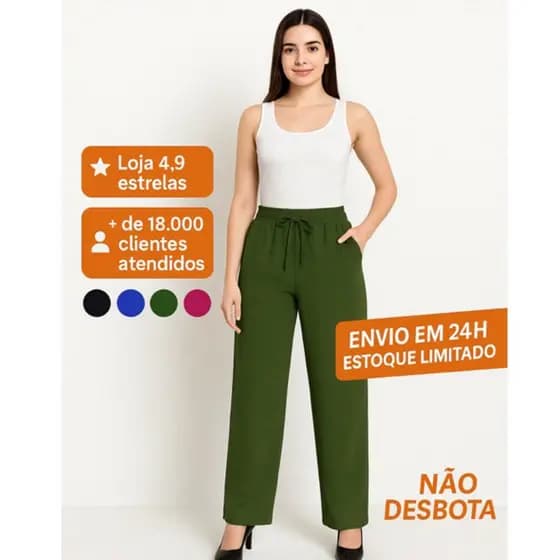 Calça Feminina Duna Pantalona com bolso calça wide leg moda inverno feminina 2025