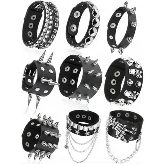 Pulseira de corrente e tachas de gótica, pulseira de rock and roll punk para Unissex SAARA