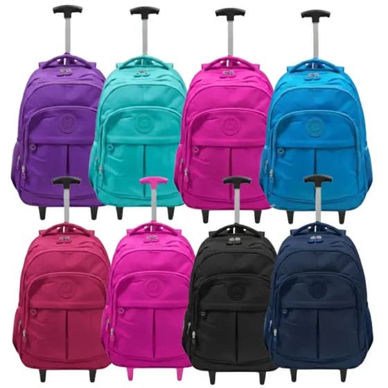Mochila De Rodinha Juvenil Adulto Estilo Tactel Reforçada Leve Escolar Viagem