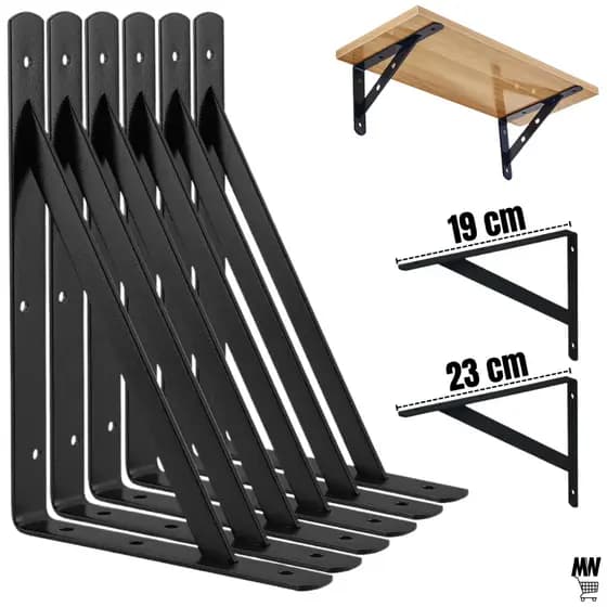 Suportes Mão Francesa Preta - 19cm/23cm/29cm Canto Tábua Cantoneira Reforçada - Envio Imediato BP