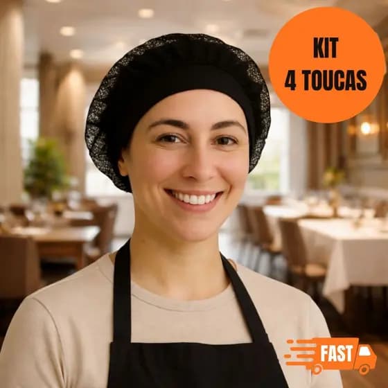 kit 4 Toucas Tela TELINHA unisex para cozinha restaurante bar hotel padaria manipulação de alimento