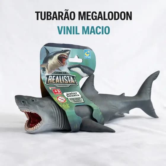 Tubarão Megalodon Cometa Brinquedo Infantil Super Realista em Vinil Macio 27 CM