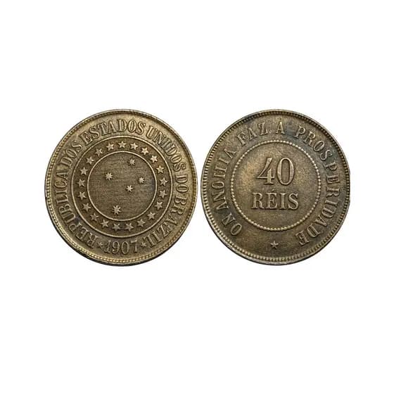 Moeda Antiga 40 Reis Ano 1907 Bronze República Rara