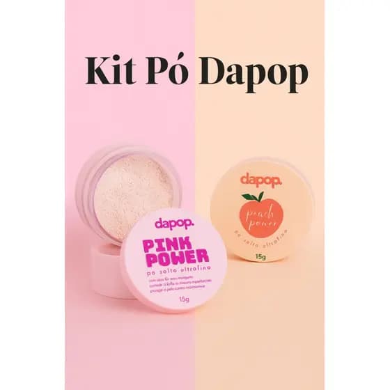 🍑 Dapop Kit Pó Solto Ultrafino Pink Power e Peach Power – Controla Brilho e Sela a Make!