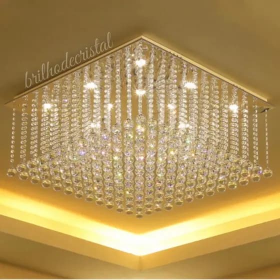 Lustre de Cristal Legítimo Plafon, base 57x57 cm por 30 cm