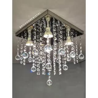 Lustre Quadrado de Cristal K9 30x30 Inox Espelhado – Vai Pronto com 4 Soquetes GU10