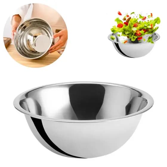 Tigela Bowl Inox Vasilha Fundo 22cm Grosso Resistente Saladeira Bacia Misturas Massas- 01 Un