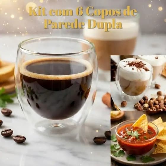 Conjunto Jogo Kit 2 /4 ou 6 Copos Vidro Parede Dupla Café Chá 250 Mls Que Não Esquenta a Mão