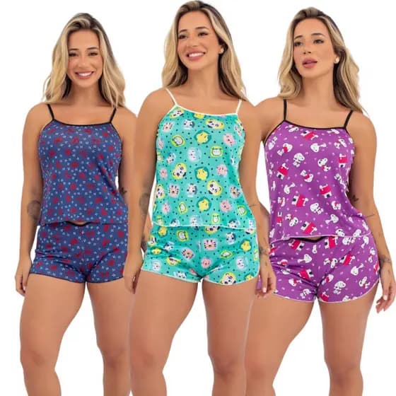 Pijama Baby Doll Short Doll Estampado Sem Bojo Original Conjunto Pijamas