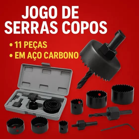 Kit Serra Copo Madeira Gesso Aço Carbono 11 ou 6 Peças com Maleta Profissional
