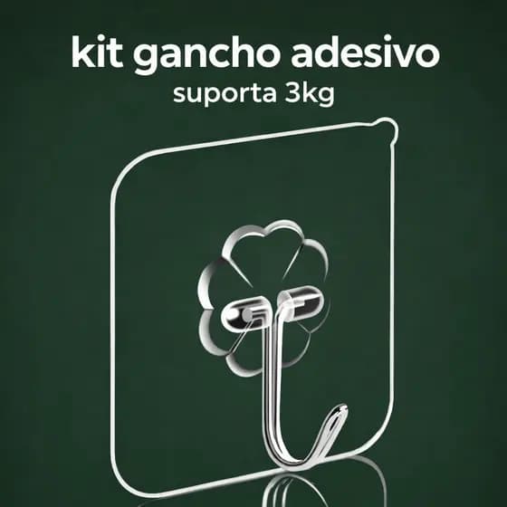 Gancho Adesivo Forte 3kg Sem Furo Parede Kit 12 ou 24 Cozinha Banheiro Transparente